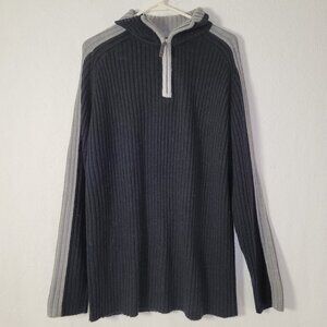 510. Ferruche Long Sleeve Sweater 1/4 Zip Black Gray Sz XL